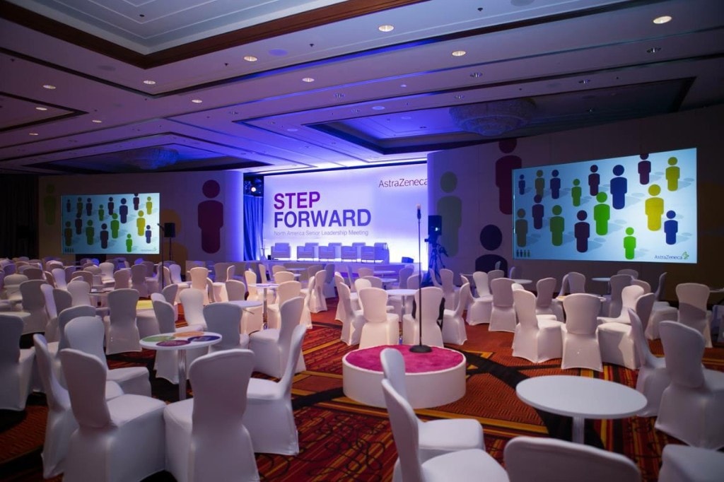 Completed AstraZeneca senior leadership activation with branded staging, lighting, and guest seating Completed AstraZeneca senior leadership activation with branded staging, lighting, and guest seating