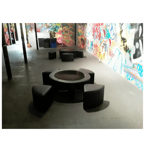 Round Leather Cocktail Tables with 4 Benches