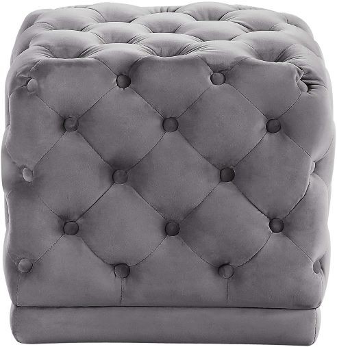 Carmen Tufted Velvet Stool, Gray