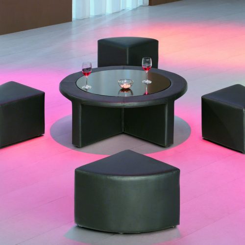 Round Leather Cocktail Table w/ 4 Benches