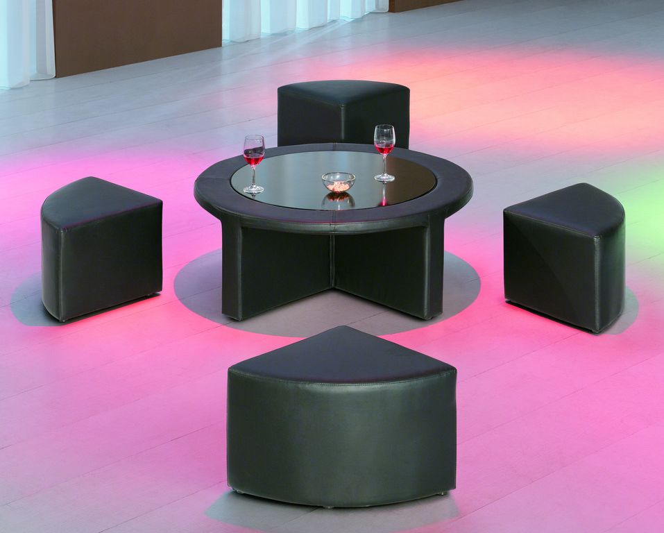 Round Leather Cocktail Table w/ 4 Benches